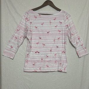 White and Pink Flamingo Print with Sequins and 3/4 Sleeves